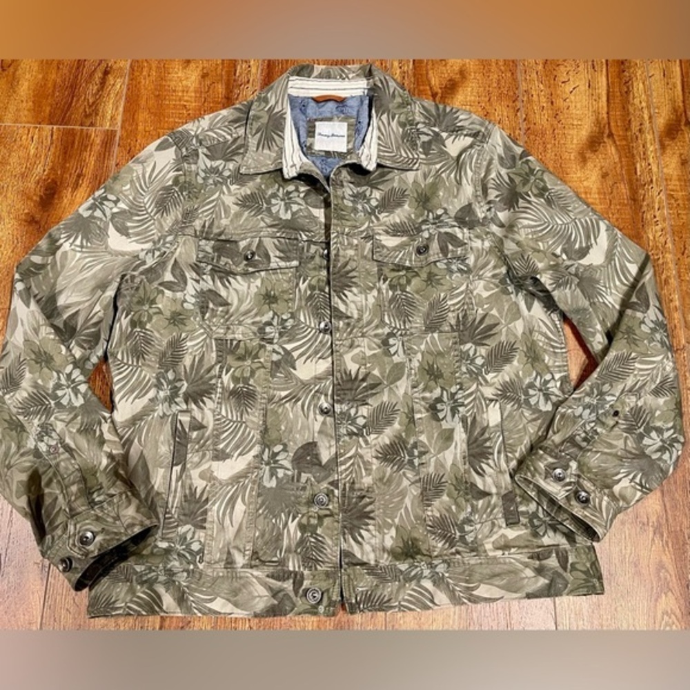 Tommy Bahama Large Boracay Como Camo Trucker Jacket 380 Tea Leaf green - Picture 15 of 15